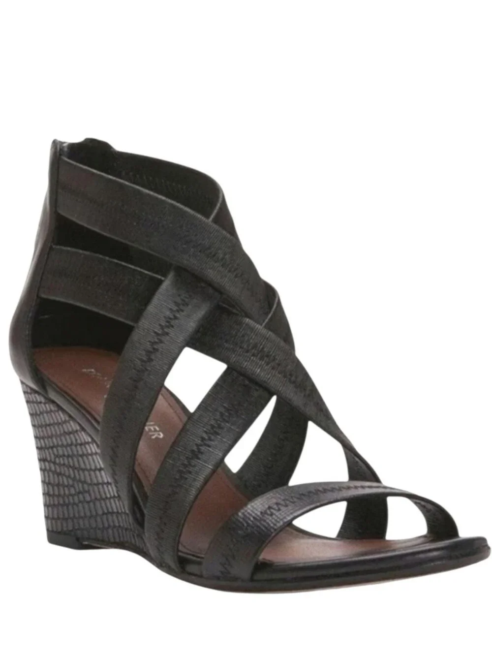 Donald J. Pilner Jemi Black Wedge Heel Criss Cross Sandals Pumps Heels sz 7.5M